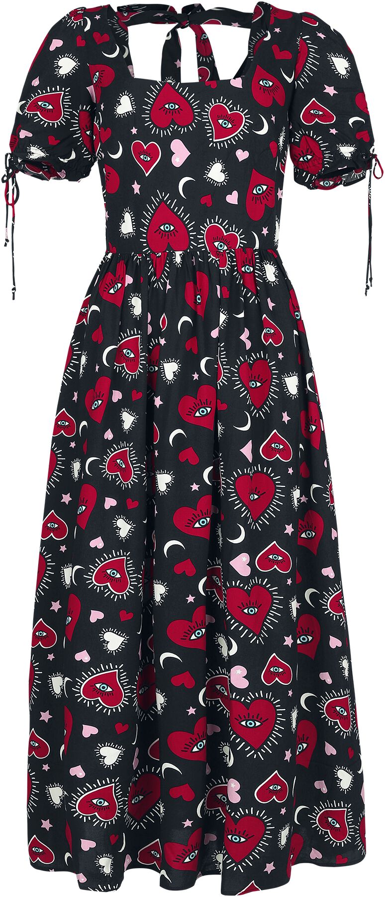 Hell Bunny Kleid lang - Kate Heart Dress - XS bis 4XL - für Damen - Größe L - schwarz/rot von hell bunny