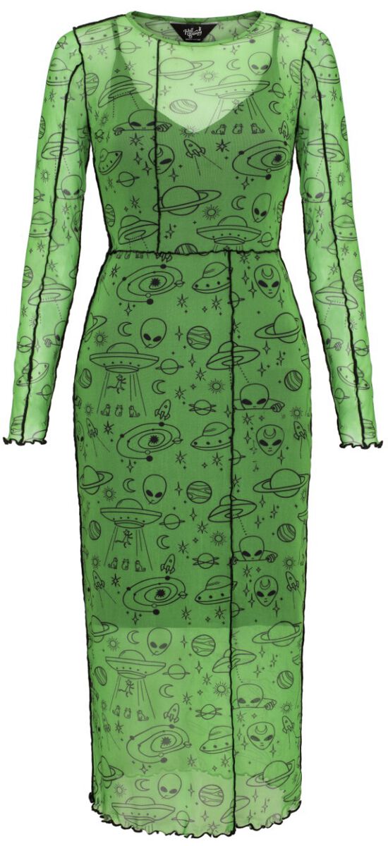 Hell Bunny Kleid lang - Scully Dress - XS bis XXL - für Damen - Größe L - grün/schwarz von hell bunny