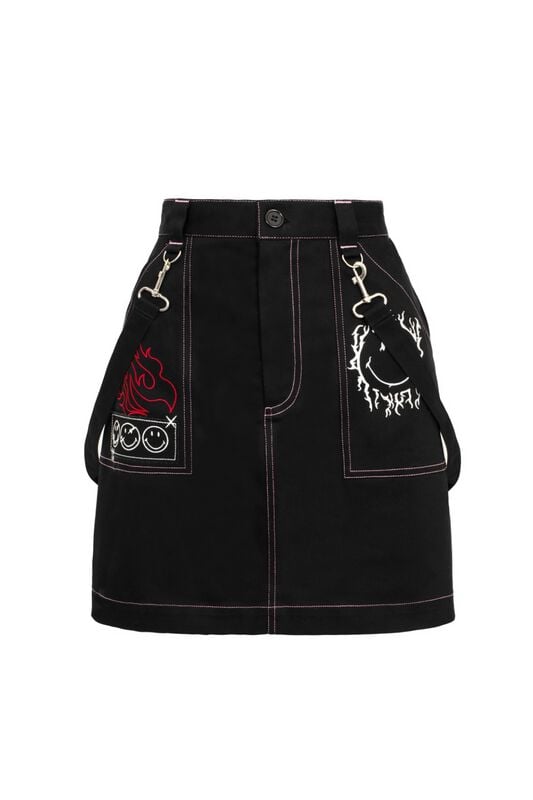 Hell Bunny - Gothic Kurzer Rock - Hell Bunny x Smiley Originals Dylan Skirt - XS bis XXL - für Damen - Größe XS - schwarz Hell Bunny - Gothic Kurzer Rock - Hell Bunny x Smiley Originals Dylan Skirt - XS bis XXL - für Damen - Größe XS - schwarz von hell bunny