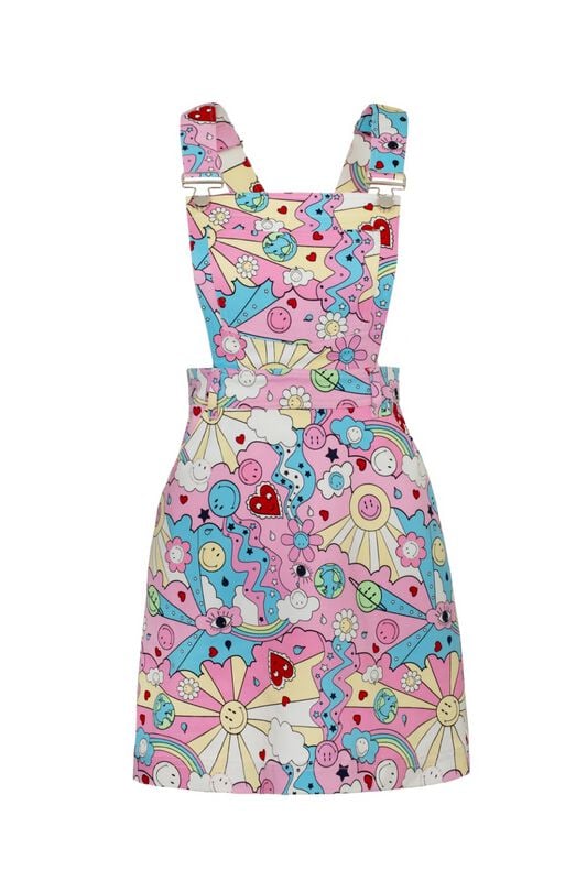 Hell Bunny Kurzes Kleid - Hell Bunny x Smiley Originals Loulou Pinafore Dress - XS bis 4XL - für Damen - Größe XXL - multicolor Hell Bunny Kurzes Kleid - Hell Bunny x Smiley Originals Loulou Pinafore Dress - XS bis 4XL - für Damen - Größe XXL - multicolor von hell bunny