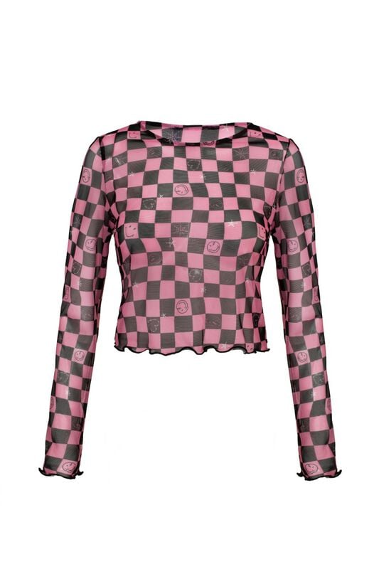 Hell Bunny Langarmshirt - Hell Bunny x Smiley Originals Distortion Top - L bis 4XL - für Damen - Größe XL - schwarz/pink von hell bunny