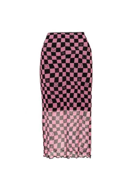 Hell Bunny Langer Rock - Hell Bunny x Smiley Originals Distortion Skirt - S bis 4XL - für Damen - Größe 4XL - schwarz/pink Hell Bunny Langer Rock - Hell Bunny x Smiley Originals Distortion Skirt - S bis 4XL - für Damen - Größe 4XL - schwarz/pink von hell bunny
