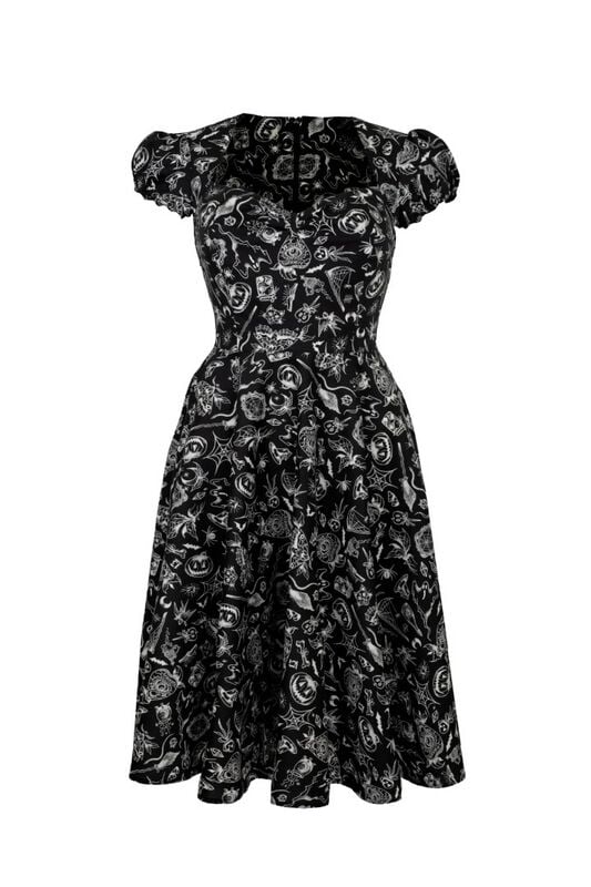 Hell Bunny Mischief Midi Dress Mittellanges Kleid schwarz weiß in M von hell bunny