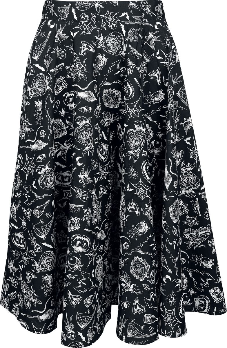 Hell Bunny Mischief Skirt Mittellanger Rock schwarz weiß in L von hell bunny