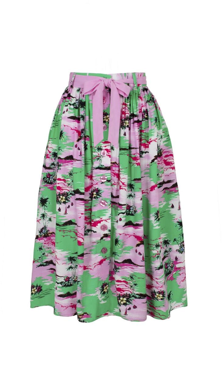 Hell Bunny Rock knielang - Kai Skirt - XS bis XL - für Damen - Größe XS - multicolor von hell bunny