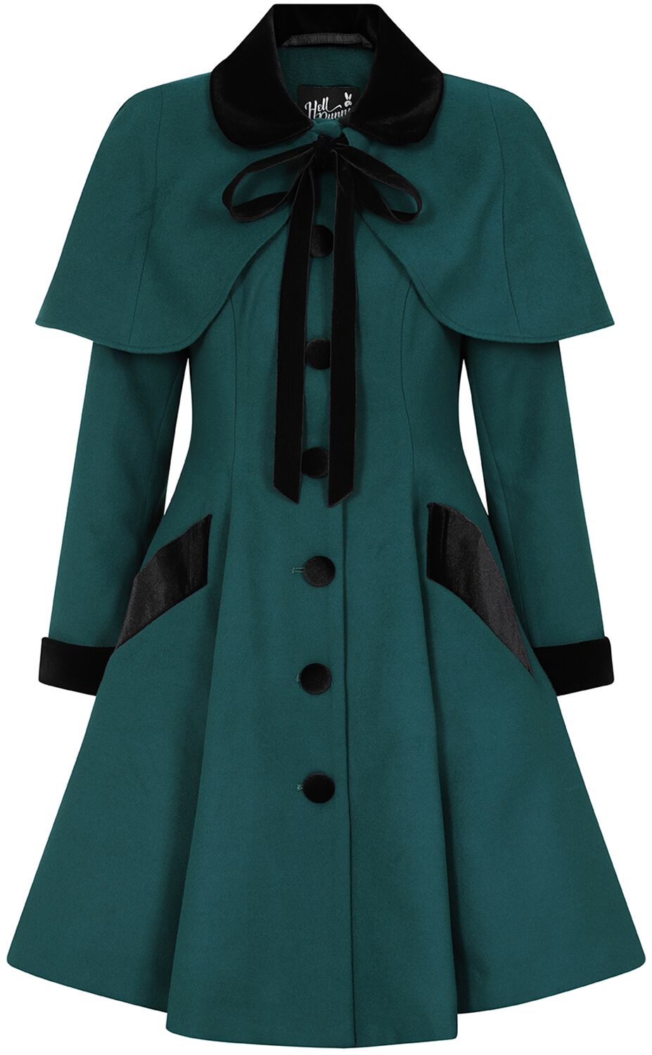 Hell Bunny - Rockabilly Mantel - Anouk Coat - S bis 4XL - für Damen - Größe 3XL - grün/schwarz von hell bunny