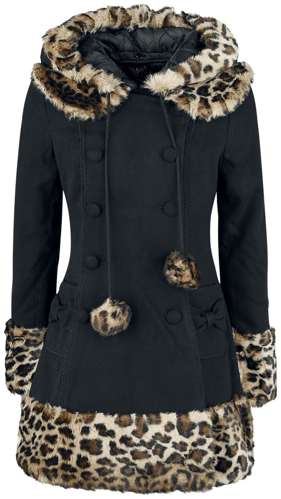 Hell Bunny - Rockabilly Mantel - Leah Jane Coat - XS bis L - für Damen - Größe L - schwarz/leo von hell bunny