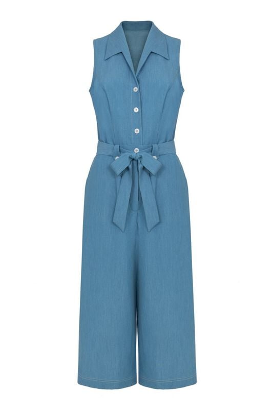 Hell Bunny Rylee Jumpsuit Jumpsuit blau weiß in XL von hell bunny