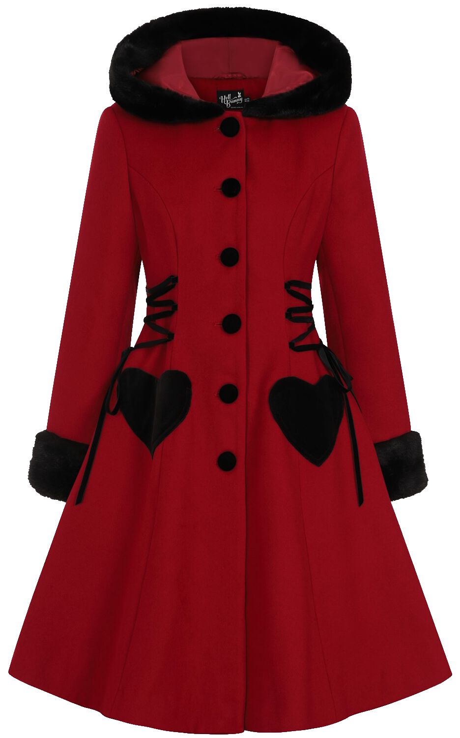 Hell Bunny Scarlett Coat Mantel rot schwarz in 3XL von hell bunny