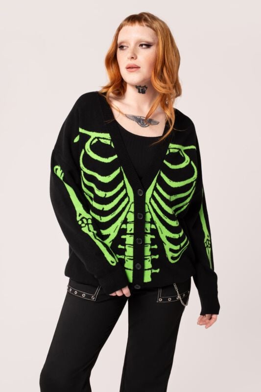 Hell Bunny Skeleton Cardigan Cardigan schwarz grün in XS von hell bunny