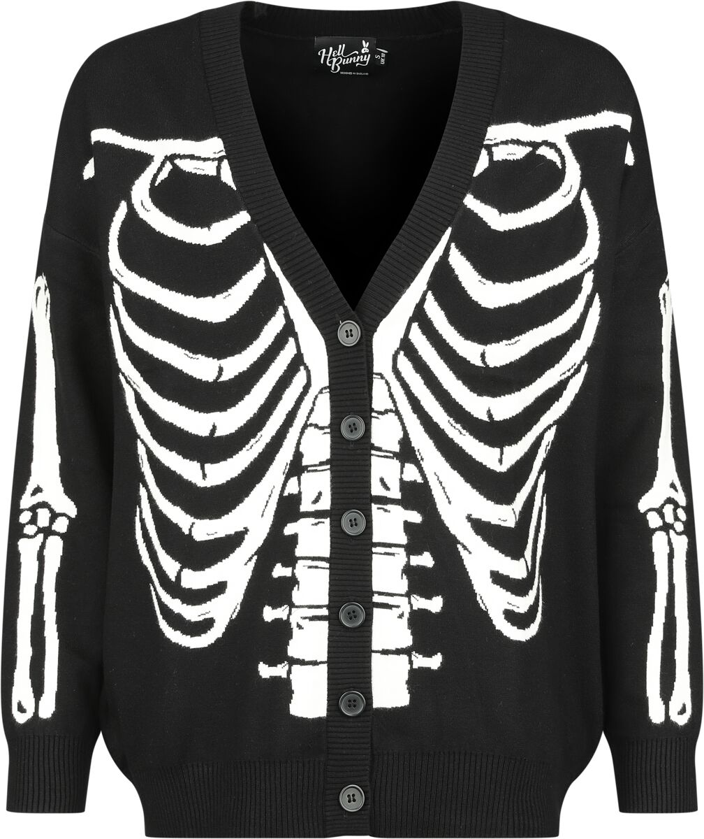 Hell Bunny Skeleton Cardigan Cardigan schwarz weiß in 4XL von hell bunny