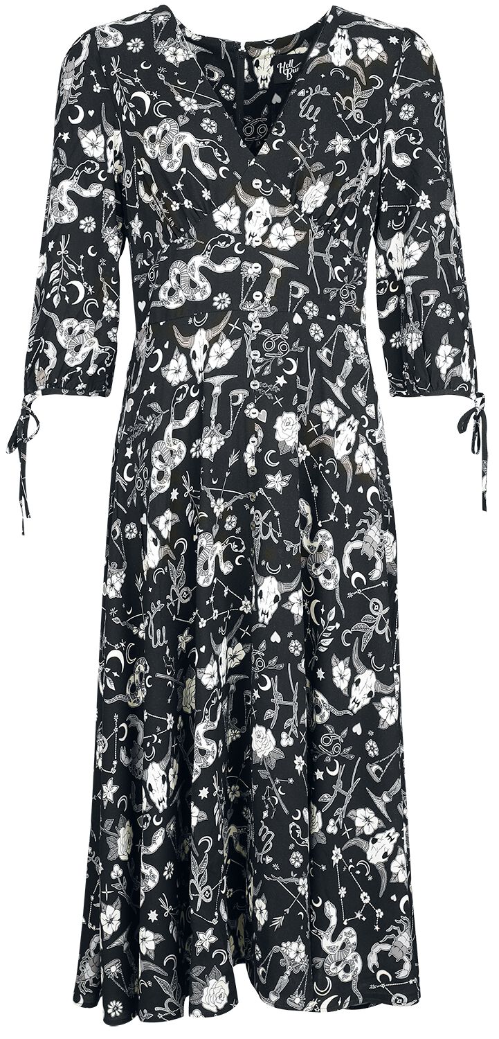 Hell Bunny Star Sign Maxi Dress Langes Kleid schwarz grau weiß in M von hell bunny