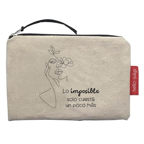 Hello-Bags. Geldbörse/kleine Tasche. Außen: 100% Baumwolle. Inkl. Reißverschluss und Futter. Verpackt in einem Kraft Geschenkumschlag. Modell: „LOIMPOSIBLE“. Farbe: Ekrü/Schwarz. 14 * 10 cm. von hello-bags