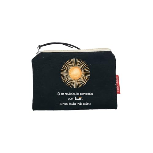 hello-bags. Geldbörse, Geldbörse, Kartenetui. Außen: 100% Baumwolle. Mit Reißverschluss und Innenfutter. Inklusive Kraft-Umschlag. Modell: SITERODEAS. Farbe: Ecru/Schwarz. Maße: 14 x 10 cm., von hello-bags