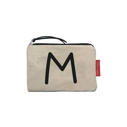 hello-bags. Geldbörse/kleine Tasche mit Reißverschluss, Futter und Innentasche. Außen: 100% Baumwolle. Inklusive Geschenkumschlag. Modell: „M“. Farbe: Ecru/Schwarz. Maße: 14x10 cm. von hello-bags