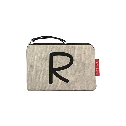hello-bags. Geldbörse/kleine Tasche mit Reißverschluss, Futter und Innentasche. Außen: 100% Baumwolle. Inklusive Geschenkumschlag. Modell: „R“. Farbe: Ecru/Schwarz. Maße: 14x10 cm. von hello-bags