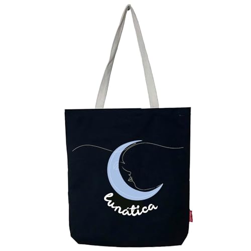 hello-bags. Tote Bag mit Reißverschluss, Futter und Innentasche. Außen: 100% Baumwolle. Inklusive schönem Kraft-Umschlag. Modell: Lunatica, Farbe: Ecru/Schwarz. Maße: 37 x 38 cm., Schwarz, L, von hello-bags