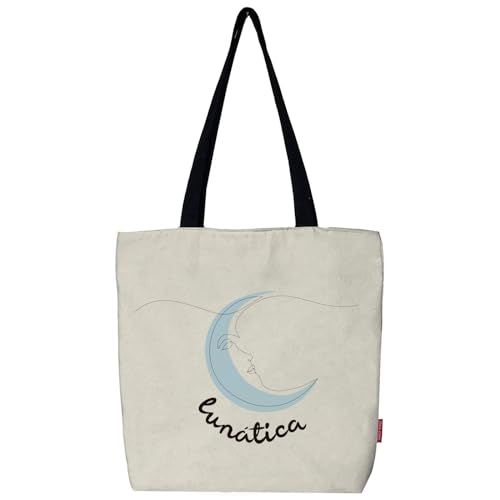 hello-bags. Tote Bag mit Reißverschluss, Futter und Innentasche. Außen: 100% Baumwolle. Inklusive schönem Kraft-Umschlag. Modell: Lunatica, Farbe: Ecru/Schwarz. Maße: 37 x 38 cm., ekrü, L, von hello-bags