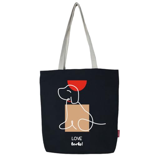 hello-bags. Tote Bag: Außen: 100% Baumwolle, mit Reißverschluss, Futter und Innentasche, inklusive Umschlag aus Kraftpapier, Modell LOVEBARKS, Farbe: Ecru/Schwarz, Maße: 37 x 38 cm., Schwarz, L, von hello-bags