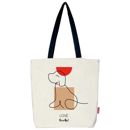 hello-bags. Tote Bag: Außen: 100% Baumwolle, mit Reißverschluss, Futter und Innentasche, inklusive Umschlag aus Kraftpapier, Modell LOVEBARKS, Farbe: Ecru/Schwarz, Maße: 37 x 38 cm., ekrü, L, von hello-bags