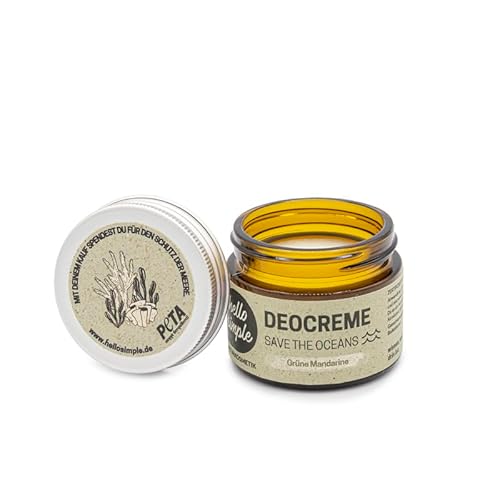 hello simple - Deocreme Deodorant Deo Creme (50 g) - SAVE THE OCEANS! - nachhaltige und zertifizierte Naturkosmetik - Deo Frauen Männer - ohne Aluminium, vegan, bio, plastikfrei(Grüne Mandarine) von hello simple