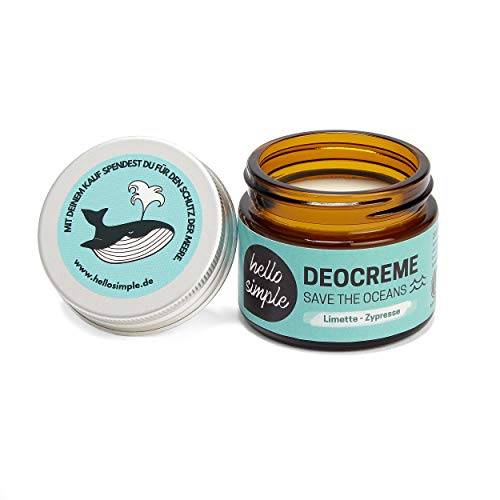 hello simple - Deocreme Deodorant Deo Creme (50 g) - SAVE THE OCEANS! - nachhaltige und zertifizierte Naturkosmetik - Deo Frauen Männer - ohne Aluminium, vegan, bio, plastikfrei(Limette-Zypresse) von hello simple