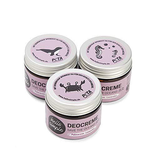 hello simple - Deocreme Deodorant Deo Creme (50 g) - SAVE THE OCEANS! - nachhaltige und zertifizierte Naturkosmetik - Deo Frauen Männer - ohne Aluminium, vegan, bio, plastikfrei(Palmarosa-Lavendel) von hello simple