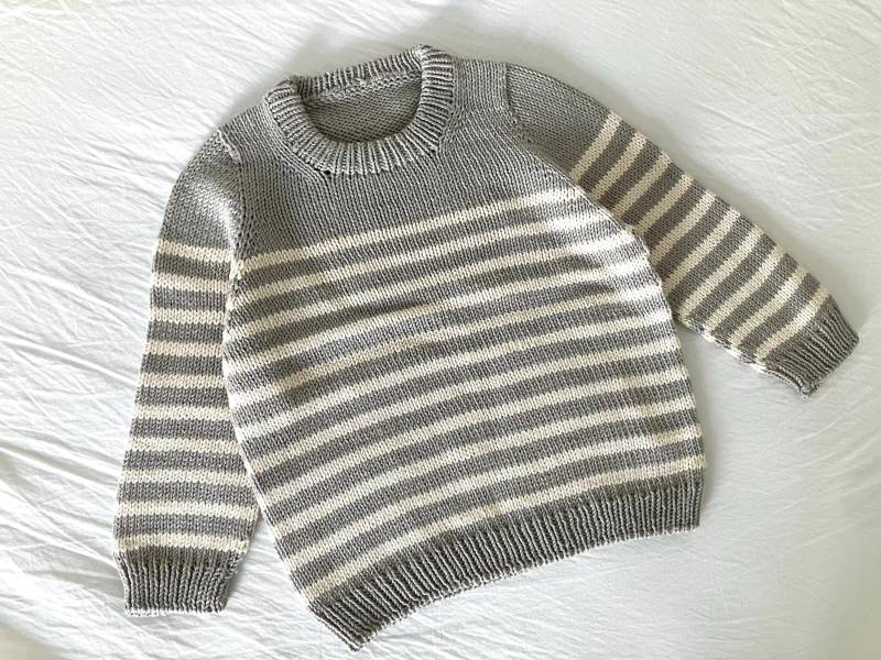 strickpullover Baumwolle Pullover 2 Jahre Gestreift Kleinkind Sommerpullover Natur Grau 80/86/92 von hellohandknit