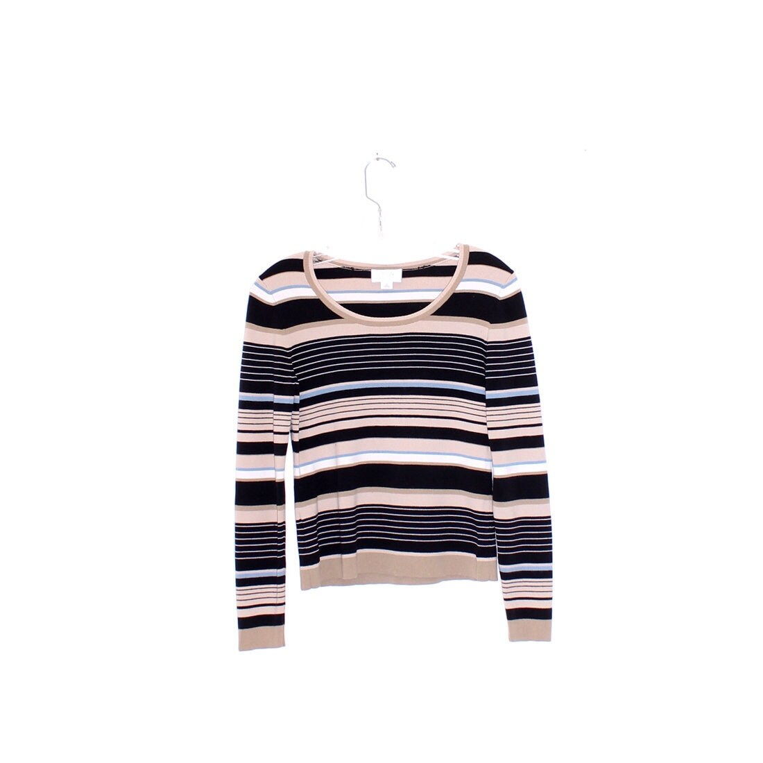 Multi Striped Pullover Strickpullover Bezaubernd Neutral Töne Preppy Strickpullover Kontrast Ringer Kragen Mama Jeans 90Er Jahre Clueless von hellotommyshop