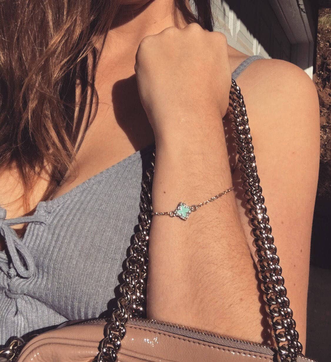 Türkis Und 14K Gold Ton Doppelseitig Strass Glücksklee Urban Cowgirl Boho Hippie Chakra Armband von hellshollowcowgirlco