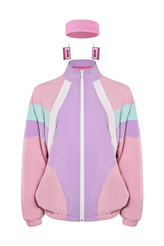 helymore Damen 80er-Jahre-Sportbekleidung Retro-Trainingsanzug Hip-Hop-Trainingsanzug Jacke Trainingsjacke Rave-Set Karneval Party Outfit, M von helymore