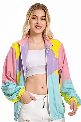 helymore Damen 80er-Jahre-Sportbekleidung Retro-Trainingsanzug Hip-Hop-Trainingsanzug Jacke Trainingsjacke Rave-Set Karneval Party Outfit, S von helymore