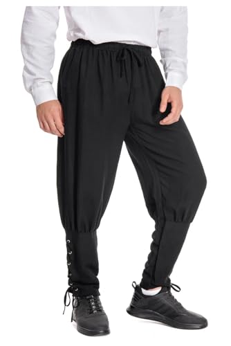 Helymore Herren Mittelalter Renaissance Hose - Gebändert Vintage Piratenhose Wikinger Navigator für Frühling Sommer Herbst, L von helymore