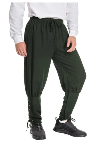 Helymore Herren Mittelalter Renaissance Hose - Gebänderte Vintage Piratenhose für Frühling, Sommer, Herbst - Wikinger Navigator Stil, Größe M von helymore