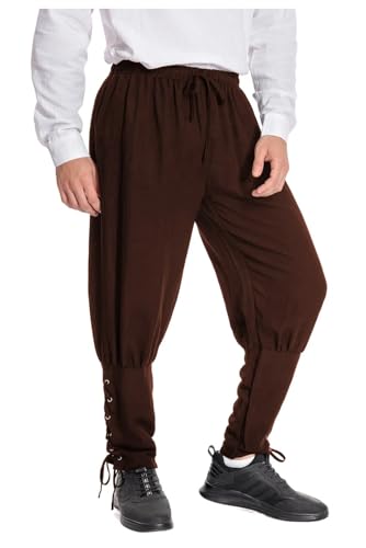 helymore Herren Frühling Sommer Herbst Hose Mittelalter Renaissance Hose gebändert Vintage Piratenhose Wikinger Navigator Hose, XXL von helymore