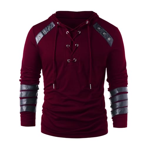 helymore Herren Mittelalterliche Vintage Hoodie Steampunk Sweatshirt Langarm Sportswear Gothic Pullover mit Schnürung Weinrot, XXL helymore Herren Mittelalterliche Vintage Hoodie Steampunk Sweatshirt Langarm Sportswear Gothic Pullover mit Schnürung Weinrot, XXL von helymore
