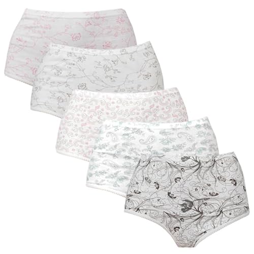 Damen Basic Taillenslip 5er Pack. 100% Baumwolle Hohe Taille (40-58) Hüftslip hoher Panty Mehrpack Maxislip von hemmy