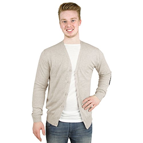 hemmy Herren Strickjacke Uni, Moderne und stilvolle Cardigans mit Patches in vielen Größen (Größe: M/beige - sandbeige - meliert) von hemmy