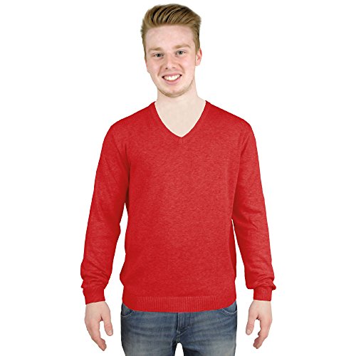 hemmy Herrenpullover Uni, modsicher und Zeitloser Basic Pullover mit V-Ausschnitt sowie in vielen Größen verfügbar (Größe XL/rot - Karminrot - Uni) von hemmy