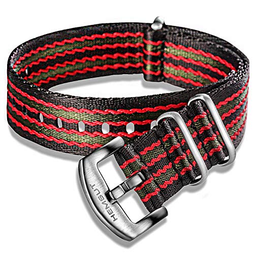 Hemsut NATO-Armband, Sicherheitsgurt-Uhrenarmband für Damen und Herren, 20mm High End Nylon-Armbänder mit gebürsteter Dornschließe von hemsut h