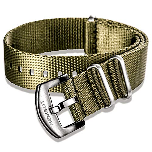 Hemsut NATO-Armband, Sicherheitsgurt-Uhrenarmband für Herren, 22 mm, hochwertige, weiche Nylon-Armbänder mit gebürsteter Dornschließe von hemsut h