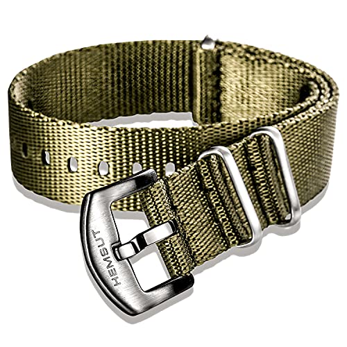 Hemsut Uhrenarmband im Militär-Stil, Sicherheitsgurt, Uhrenband für Herren und Damen, hochwertiges, weiches Nylon-Uhrenarmband mit strapazierfähiger, gebürsteter Schnalle von 18 mm, 18mm, Military von hemsut h