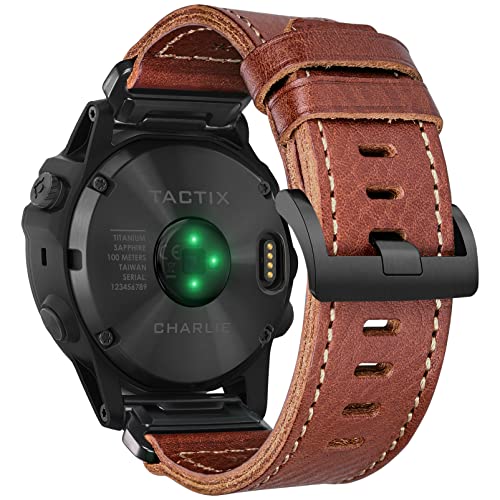 Kompatibel mit Garmin Uhrenarmband, Echtes Lederarmband, Retro Vintage Armband für fēnix/Forerunner/Vivoactive/Approach/MARQ/quatix/D2 Series Tough Ersatzband von hemsut h