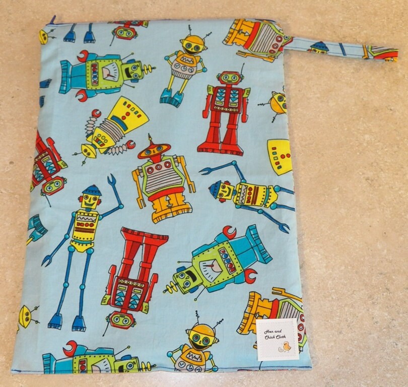 Große Wetbag - Blaue Roboter 4001 Große Wetbag - Blaue Roboter 4001 von henandchickcloth