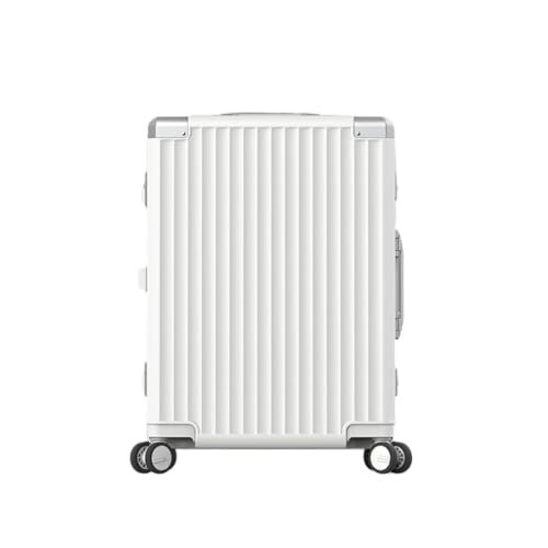 hengboyihg Trolley-Koffer Aluminiumrahmen-Koffer, leiser Universal-Rollenkoffer, Boarding-Koffer, Trolley-Koffer, Männer und Frauen Reisekoffer (Color : White, Size : A) von hengboyihg