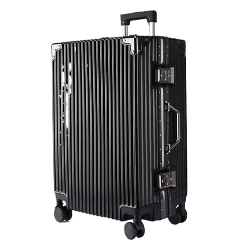 hengboyihg Trolley-Koffer Herren- Und Damen-Aluminiumrahmen-Koffer, Trolley-Koffer, Boarding-Koffer, Geräuschlos, Universal-Rad, Passwort-Box Reisekoffer (Color : Black, Size : A) von hengboyihg