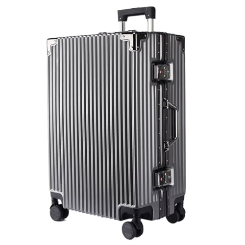 hengboyihg Trolley-Koffer Herren- Und Damen-Aluminiumrahmen-Koffer, Trolley-Koffer, Boarding-Koffer, Geräuschlos, Universal-Rad, Passwort-Box Reisekoffer (Color : Gray, Size : A) von hengboyihg