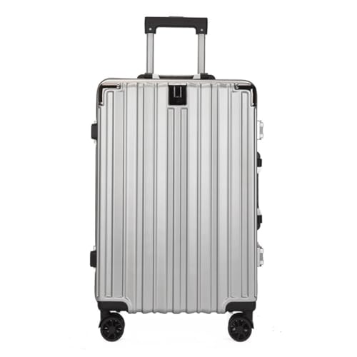 hengboyihg Trolley-Koffer Herren- Und Damenkoffer Mit Aluminiumrahmen, Geräuschloser Universal-Rad-Trolley-Koffer, Boarding-Koffer for Erwachsene Reisekoffer (Color : Silver, Size : A) von hengboyihg