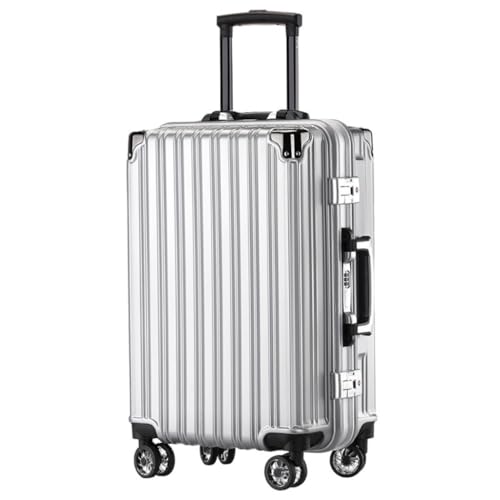 hengboyihg Trolley-Koffer Herren- Und Damenkoffer Mit Aluminiumrahmen, Verschleißfeste Einfarbige Koffer, Einfache Reisetaschen Reisekoffer (Color : Silver, Size : A) von hengboyihg