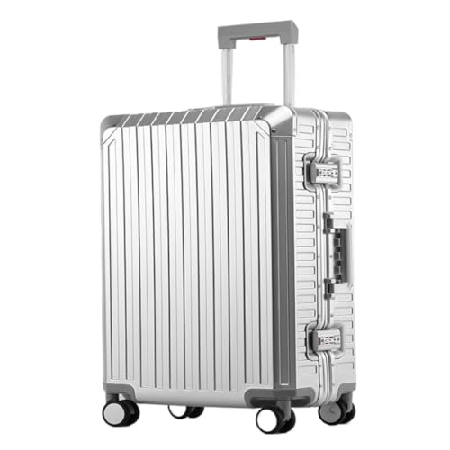 hengboyihg Trolley-Koffer Trolley-Koffer aus Aluminium-Magnesium-Legierung, drehbarer Reisekoffer, Passwort-Koffer for Männer und Frauen Reisekoffer (Color : Silver, Size : A) von hengboyihg